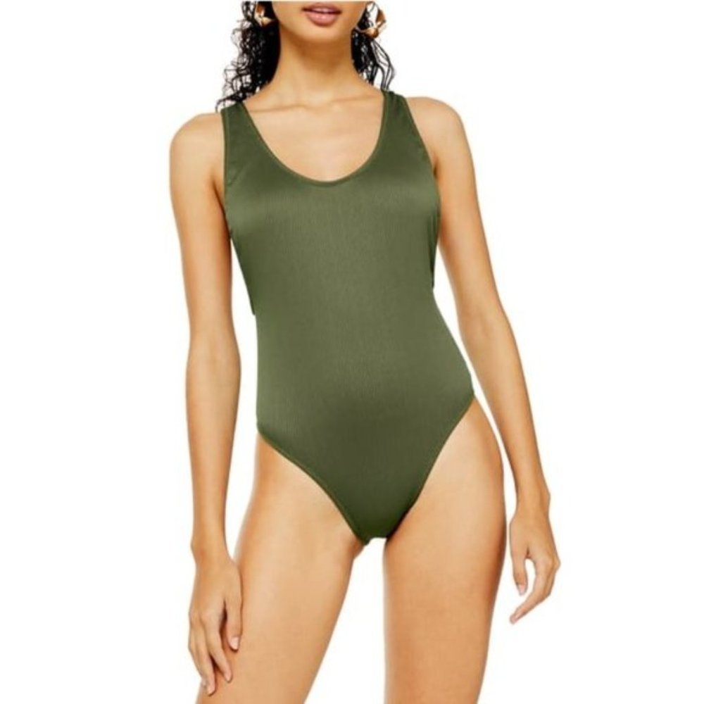 TOPSHOP Ribbed Scoop Neck One Piece Swimsuit